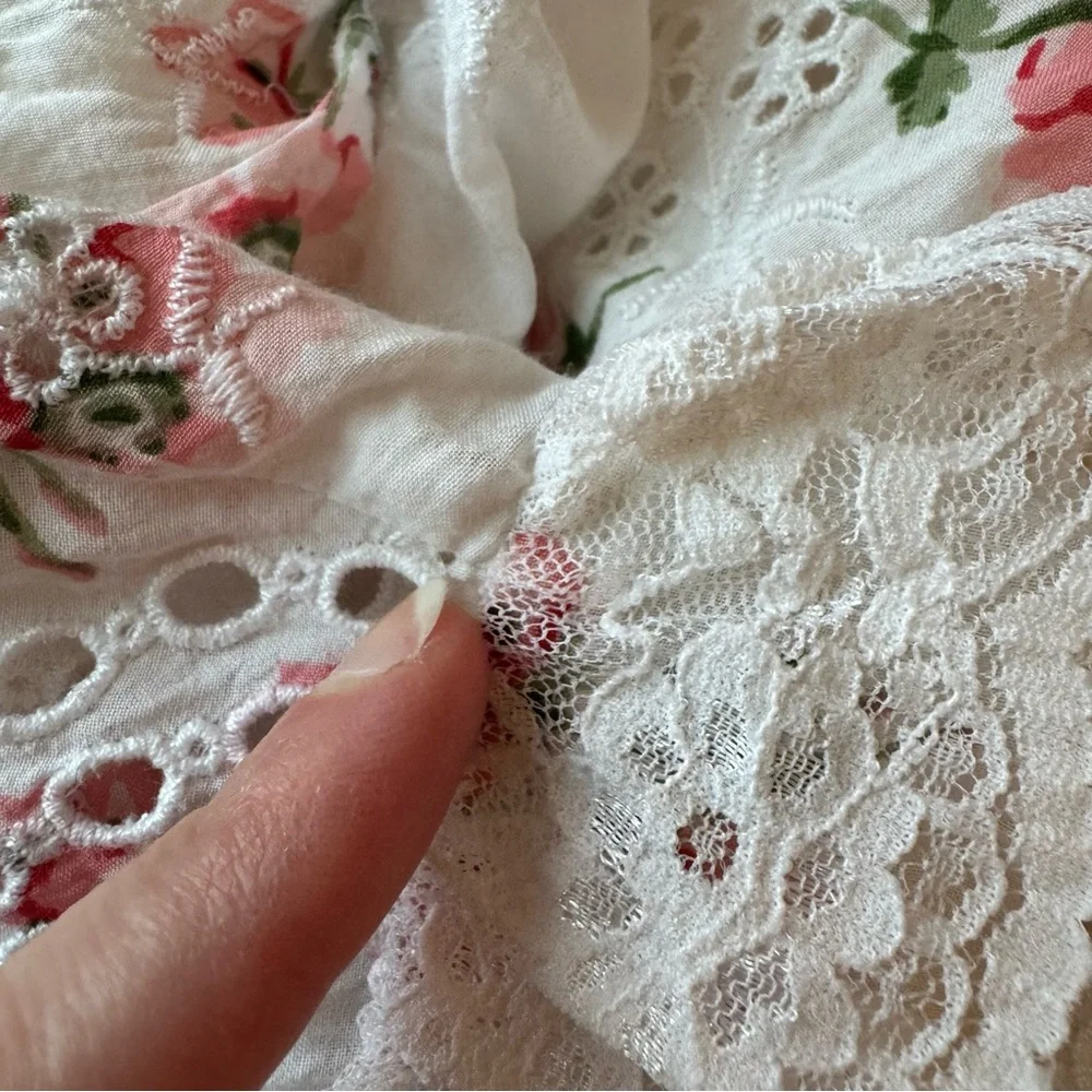 Needle & Thread Desert Rose Embroidered Ruffle Lace Lined Blouse US Size 0 - Picture 9 of 14